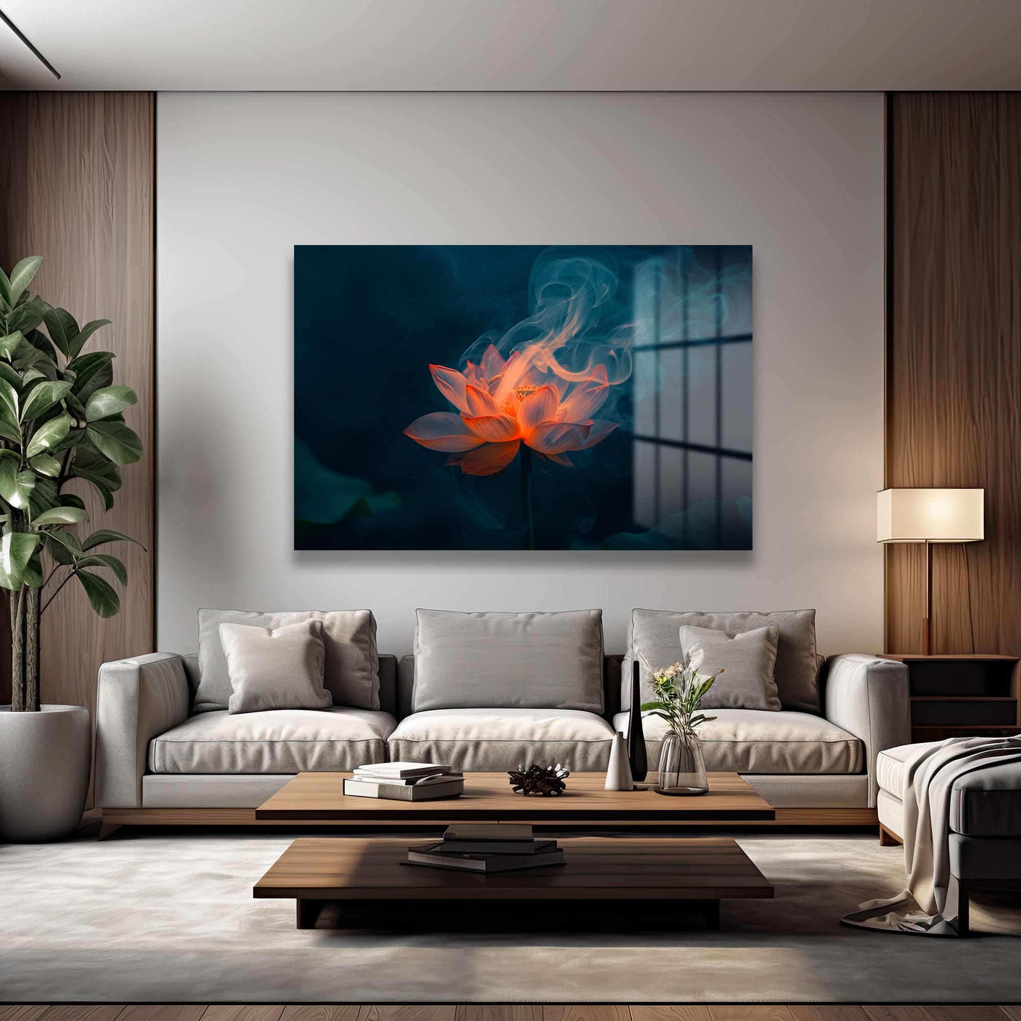 Alev Lotus: Mistisizm ve Zarafetin Buluştuğu Modern Cam Tablo Duvar Dekoru Alev Lotus: Mistisizm ve Zarafetin Buluştuğu Modern Cam Tablo - Görsel 2