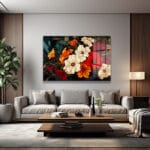 Büyüleyici Çiçek Buketi: Modern Sanat Cam Tablo Dekoratif Cam Tablo