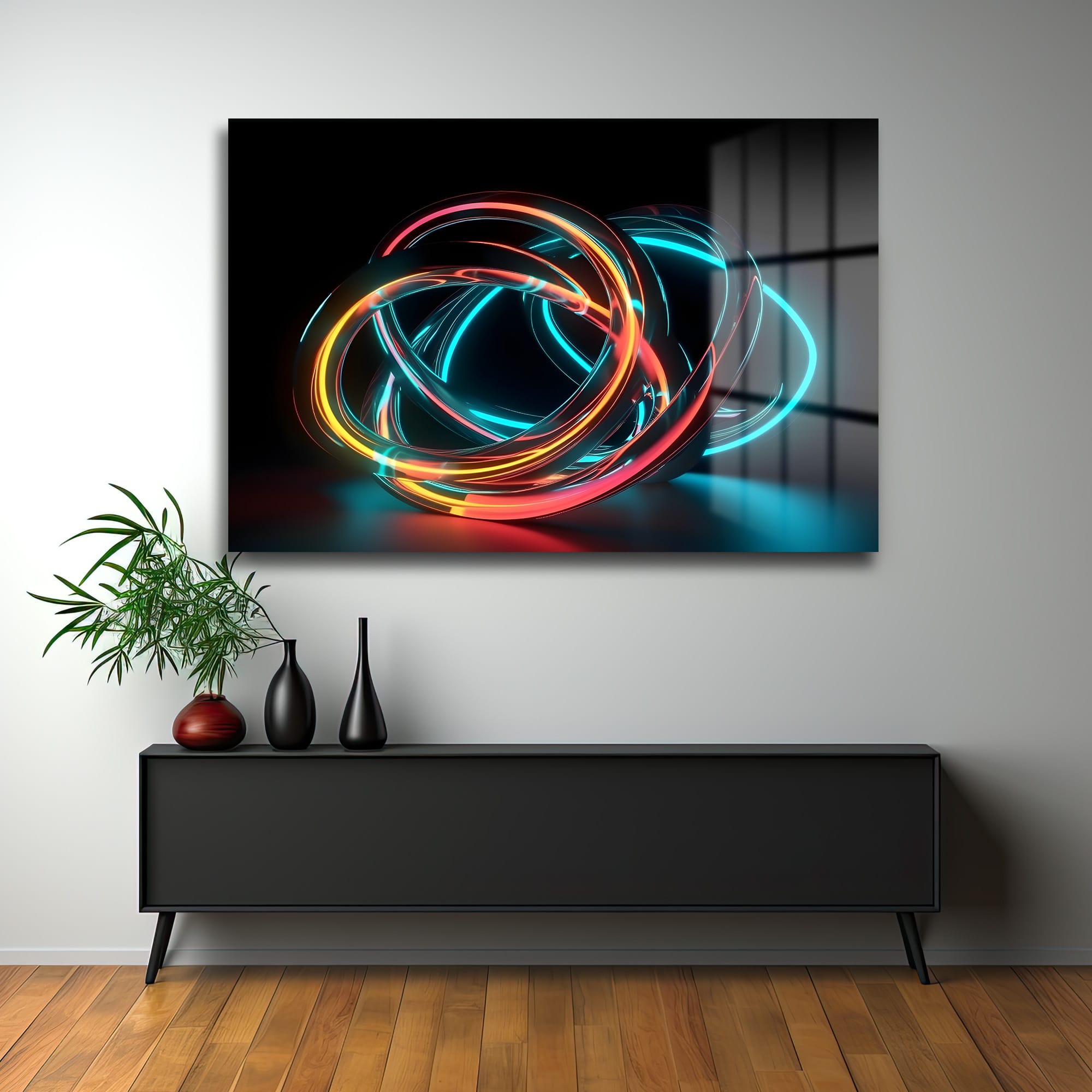 Neon Akım: Dinamik Soyut Cam Tablo Duvar Dekoru Neon Akım: Dinamik Soyut Cam Tablo - Görsel 3