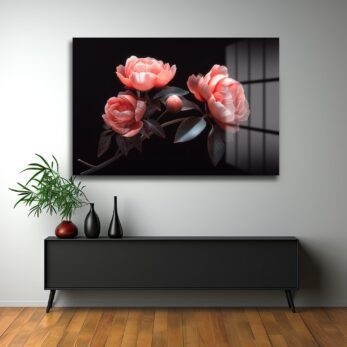 Şeftali Tonlarında Şakayıklar: Modern Floral Cam Tablo - Glazella Şeftali Tonlarında Şakayıklar: Modern Floral Cam Tablo - Glazella