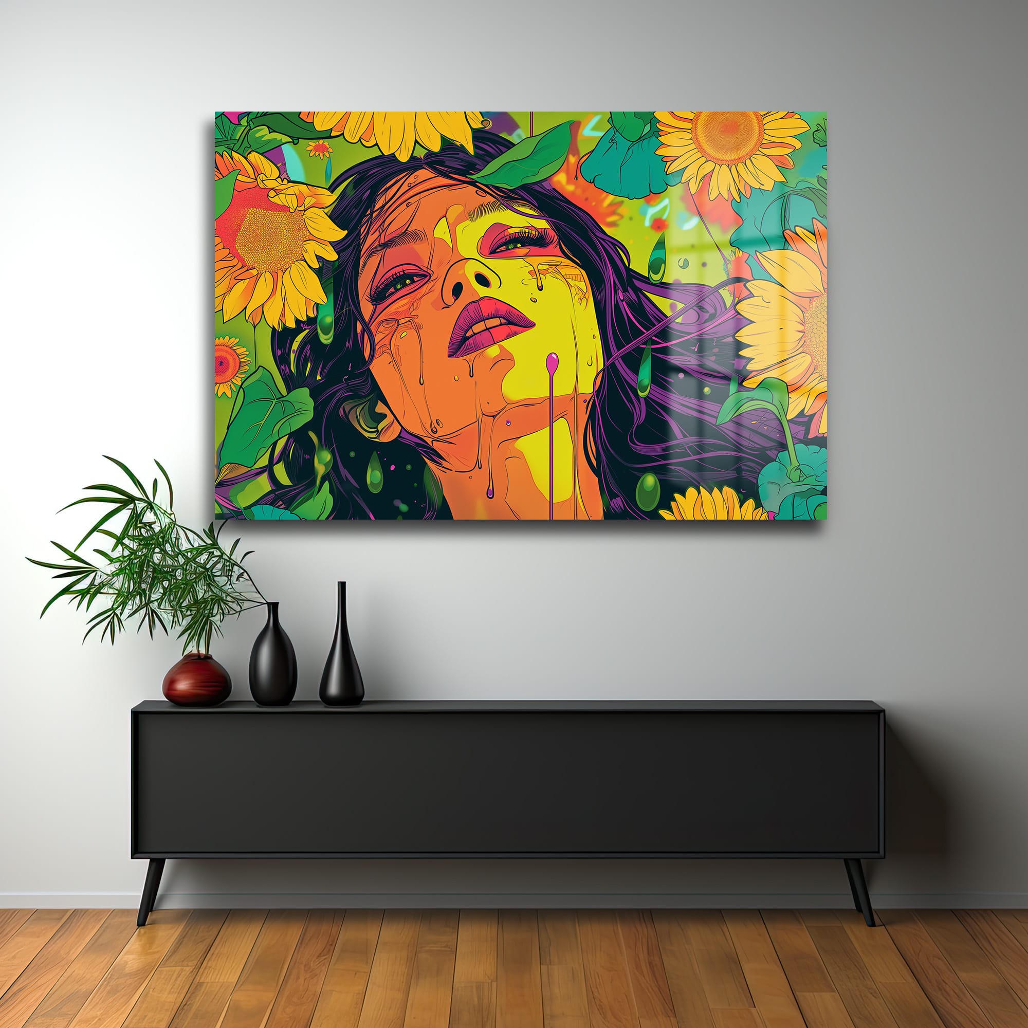 Günebakanın Gözyaşları: Canlı Pop Art Cam Tablo - Modern Duvar Dekorasyonu Duvar Dekoru Günebakanın Gözyaşları: Canlı Pop Art Cam Tablo - Modern Duvar Dekorasyonu - Görsel 3