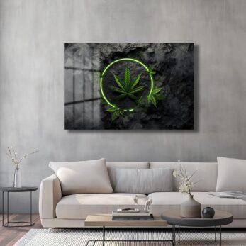 Neon Işıklı Kenevir Yaprağı Modern Cam Tablo - Glazella Neon Işıklı Kenevir Yaprağı Modern Cam Tablo - Glazella
