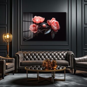 Şeftali Tonlarında Şakayıklar: Modern Floral Cam Tablo - Glazella Şeftali Tonlarında Şakayıklar: Modern Floral Cam Tablo - Glazella