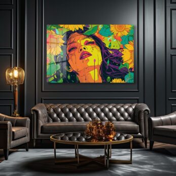 Günebakanın Gözyaşları: Canlı Pop Art Cam Tablo - Modern Duvar Dekorasyonu - Glazella Günebakanın Gözyaşları: Canlı Pop Art Cam Tablo - Modern Duvar Dekorasyonu - Glazella