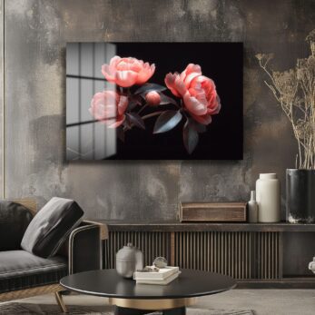 Şeftali Tonlarında Şakayıklar: Modern Floral Cam Tablo - Glazella Şeftali Tonlarında Şakayıklar: Modern Floral Cam Tablo - Glazella