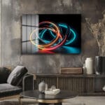 Neon Akım: Dinamik Soyut Cam Tablo Duvar Dekoru Neon Akım: Dinamik Soyut Cam Tablo Dekoratif Cam Tablo