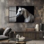 Asil Beyaz At: Güç ve Zarafetin Temperli Cam Tablosu Duvar Dekoru Asil Beyaz At: Güç ve Zarafetin Temperli Cam Tablosu Dekoratif Cam Tablo
