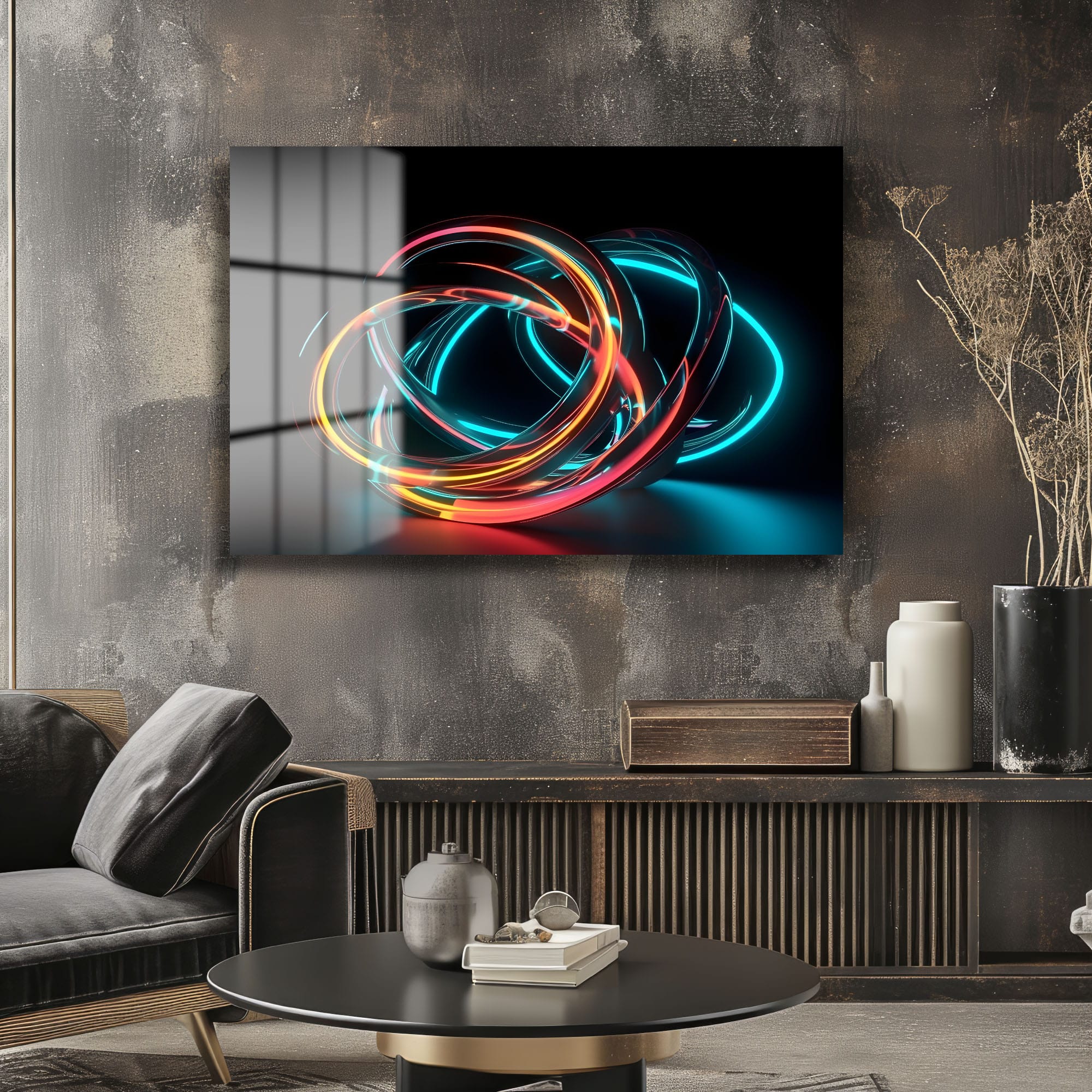 Neon Akım: Dinamik Soyut Cam Tablo Duvar Dekoru Neon Akım: Dinamik Soyut Cam Tablo - Görsel 5