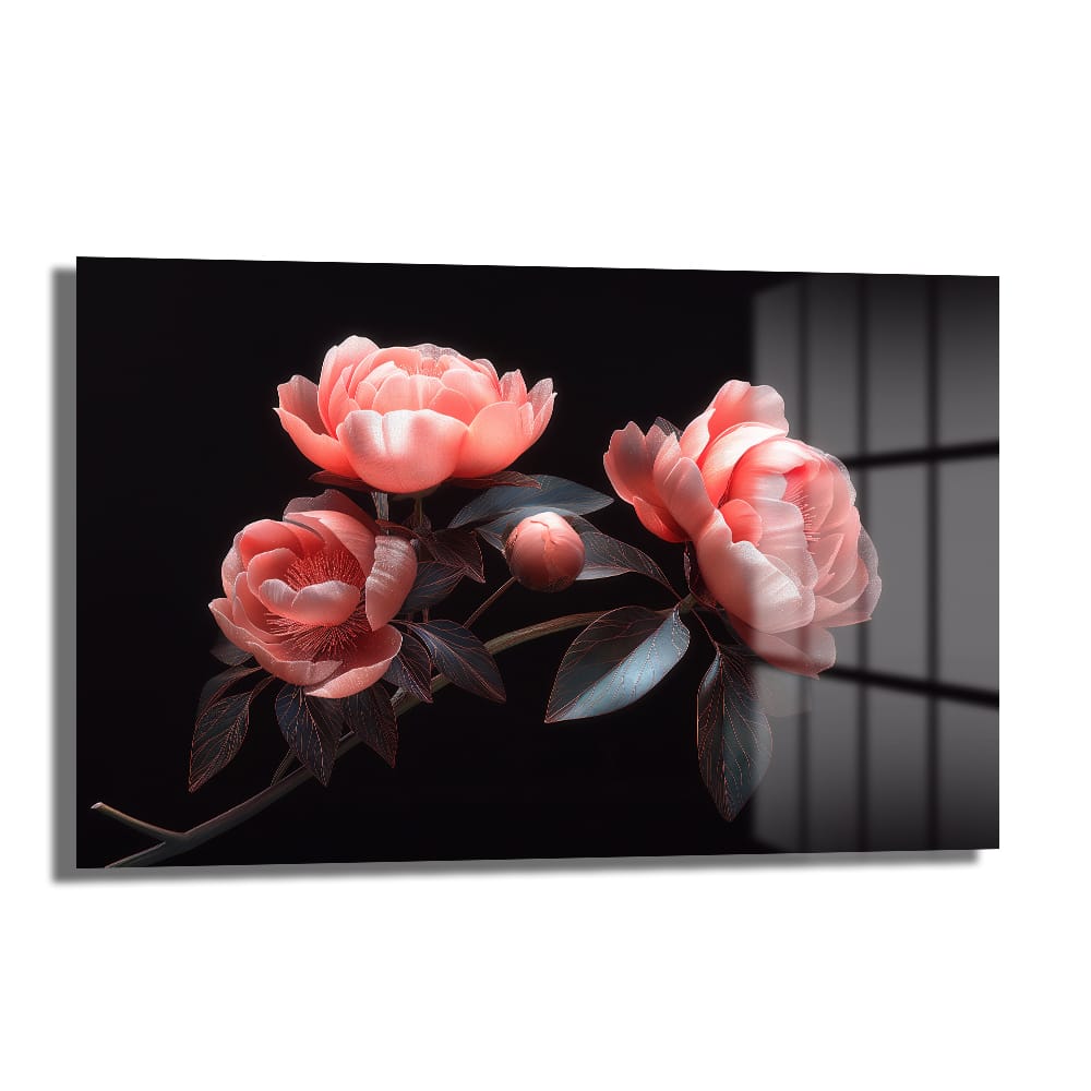 Şeftali Tonlarında Şakayıklar: Modern Floral Cam Tablo - Glazella Şeftali Tonlarında Şakayıklar: Modern Floral Cam Tablo - Glazella