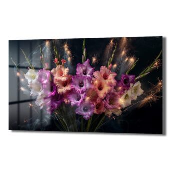 Işıltılı Gladiolus Buketi: Canlı Renkler ve Büyüleyici Cam Tablo - Glazella Işıltılı Gladiolus Buketi: Canlı Renkler ve Büyüleyici Cam Tablo - Glazella