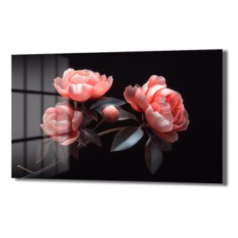 Şeftali Tonlarında Şakayıklar: Modern Floral Cam Tablo - Glazella Şeftali Tonlarında Şakayıklar: Modern Floral Cam Tablo - Glazella