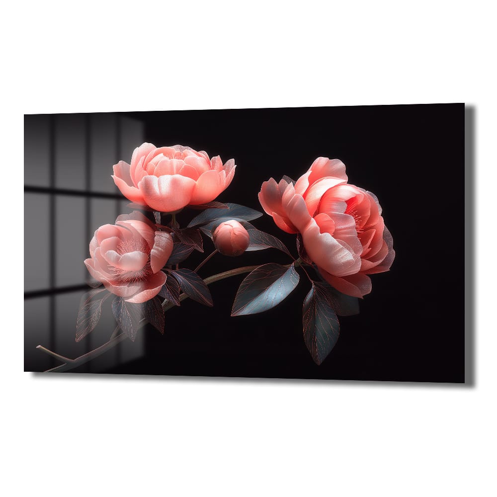 Şeftali Tonlarında Şakayıklar: Modern Floral Cam Tablo - Glazella Şeftali Tonlarında Şakayıklar: Modern Floral Cam Tablo - Glazella