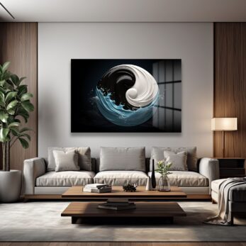 Yin-Yang Dalgaları: Modern Denge Temalı Cam Tablo - Glazella