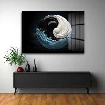Yin-Yang Dalgaları: Modern Denge Temalı Cam Tablo - Glazella