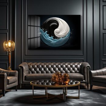 Yin-Yang Dalgaları: Modern Denge Temalı Cam Tablo - Glazella