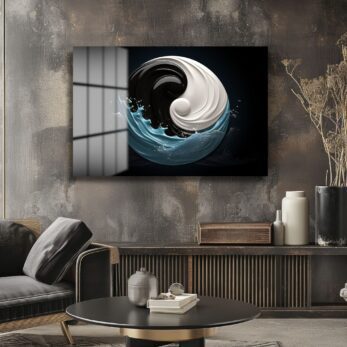 Yin-Yang Dalgaları: Modern Denge Temalı Cam Tablo - Glazella