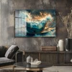 Fincanda Fırtına: Okyanus Ruhlu Modern Cam Tablo Duvar Dekoru Fincanda Fırtına: Okyanus Ruhlu Modern Cam Tablo Dekoratif Cam Tablo