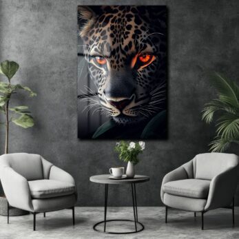 Vahşi Ruh: Ateş Gözlü Jaguar Temperli Cam Tablo - Glazella