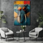 Cool Elephant: Modern Sanat Temperli Cam Tablo Duvar Dekoru Cool Elephant: Modern Sanat Temperli Cam Tablo Dekoratif Cam Tablo