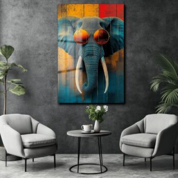 Cool Elephant: Modern Sanat Temperli Cam Tablo - Glazella