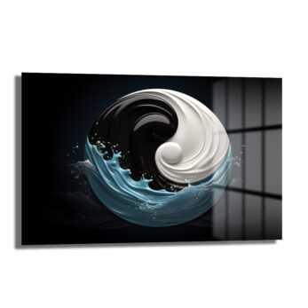 Yin-Yang Dalgaları: Modern Denge Temalı Cam Tablo - Glazella