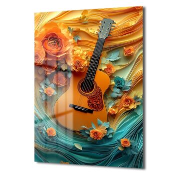 Güller ve Gitarın Senfonisi: Canlı Renkli Dekoratif Cam Tablo - Glazella Güller ve Gitarın Senfonisi: Canlı Renkli Dekoratif Cam Tablo - Glazella