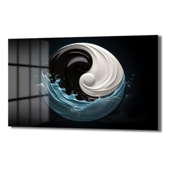 Yin-Yang Dalgaları: Modern Denge Temalı Cam Tablo - Glazella