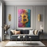 Dinamik Bitcoin: Canlı Renklerle Modern Kripto Sanat Cam Tablo Dekoratif Cam Tablo