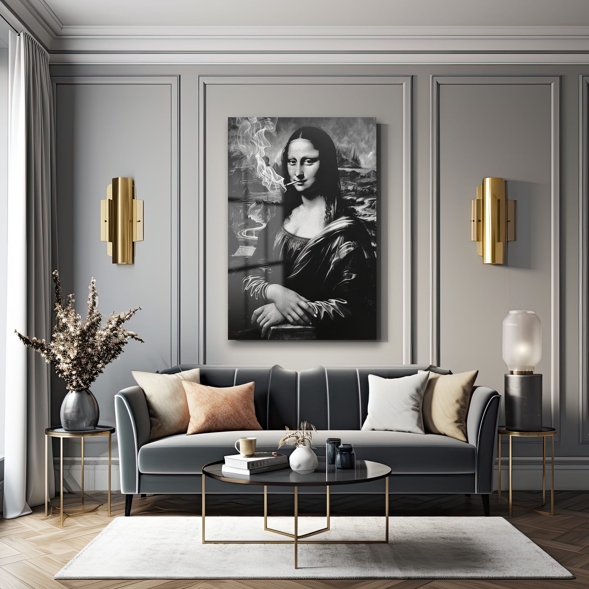 Asi Mona Lisa: Siyah Beyaz Modern Temperli Cam Tablo - Glazella Asi Mona Lisa: Siyah Beyaz Modern Temperli Cam Tablo - Glazella