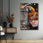 Ressam Papağan: Canlı Renkler ve Sanatçı Ruhu Temalı Modern Cam Tablo Duvar Dekoru Ressam Papağan: Canlı Renkler ve Sanatçı Ruhu Temalı Modern Cam Tablo Dekoratif Cam Tablo