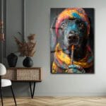 Sanatçı Ruhlu Dost: Renkli Köpek Cam Tablo Dekoratif Cam Tablo