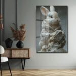 Gizemli Tavşan Heykeli: Modern Sanat Temperli Cam Tablo Duvar Dekoru Gizemli Tavşan Heykeli: Modern Sanat Temperli Cam Tablo Dekoratif Cam Tablo