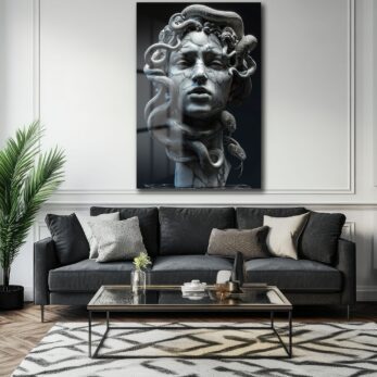 Medusa'nın Gücü: Antik Heykel Temalı Temperli Cam Tablo - Glazella Medusa'nın Gücü: Antik Heykel Temalı Temperli Cam Tablo - Glazella