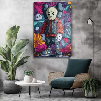 Urban Rüyalar Kaws Stili: Canlı Renkler Modern Cam Tablo - Glazella