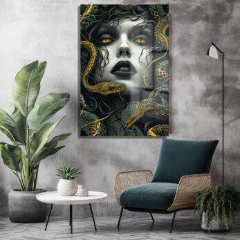 Medusa'nın Büyüleyici Bakışı: Modern Mitolojik Cam Tablo | Duvar Dekorasyonu - Glazella Medusa'nın Büyüleyici Bakışı: Modern Mitolojik Cam Tablo | Duvar Dekorasyonu - Glazella