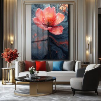 Mercan Çiçeği Dansı: Modern Akışkan Sanat Cam Tablo - Glazella
