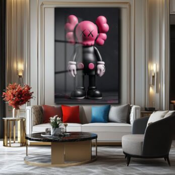 Pink Skull KAWS Stili Cam Tablo: Modern Sanatın Cesur Dokunuşu - Glazella