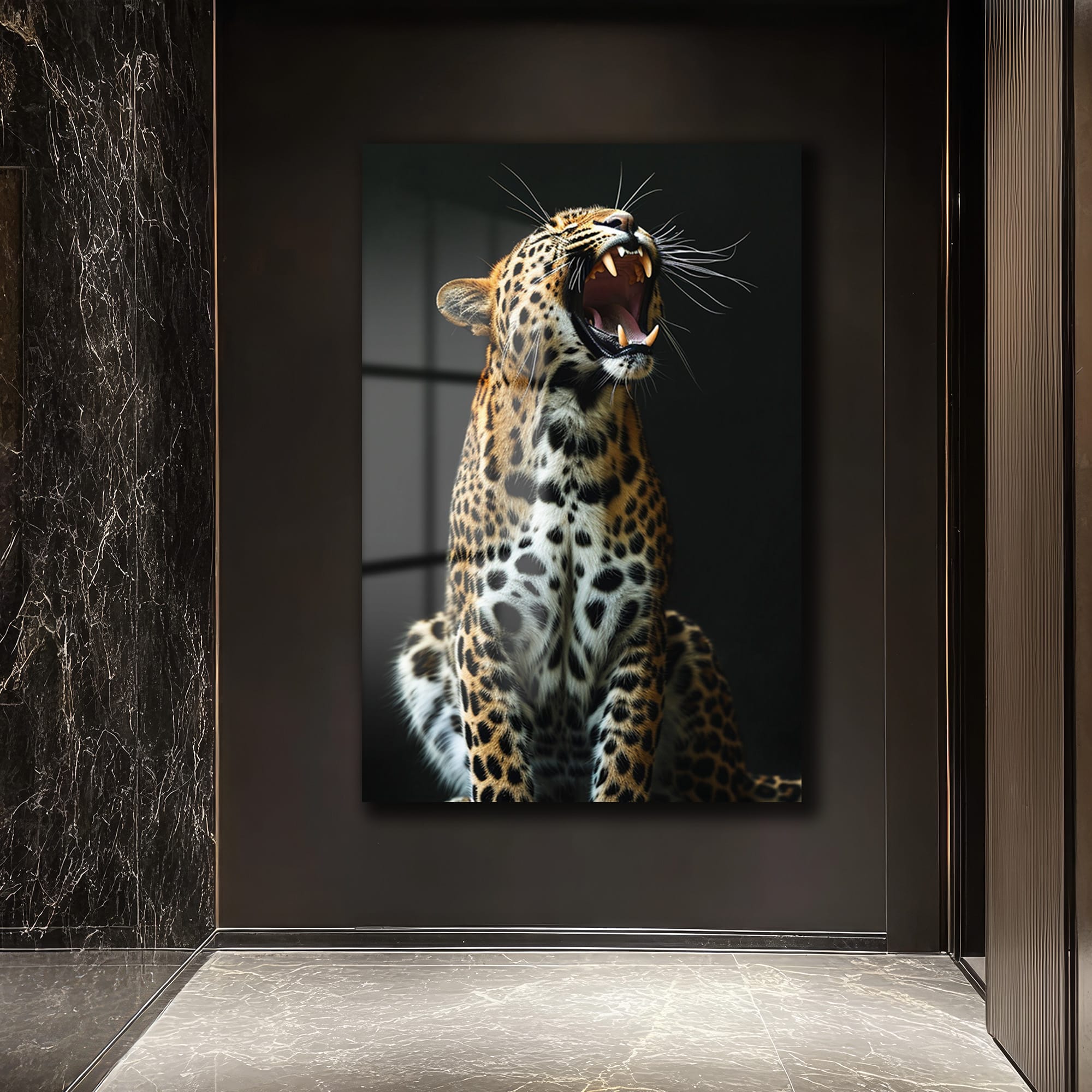 Leopar'ın Kükreyişi: Vahşi Gücü Yansıtan Temperli Cam Tablo Duvar Dekoru Leopar'ın Kükreyişi: Vahşi Gücü Yansıtan Temperli Cam Tablo - Görsel 2