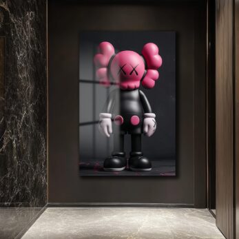 Pink Skull KAWS Stili Cam Tablo: Modern Sanatın Cesur Dokunuşu - Glazella