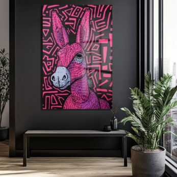 Neon Eşek: Pop Art Tarzı Canlı Pembe Cam Tablo - Glazella
