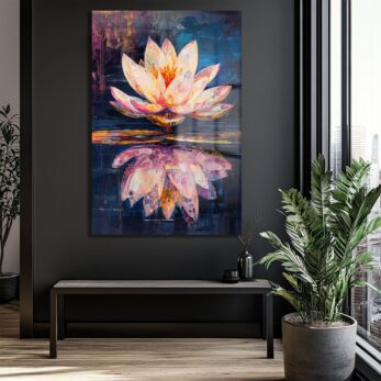 Gizemli Lotus Çiçeği: Su Üzerinde Modern Sanat Cam Tablo - Glazella