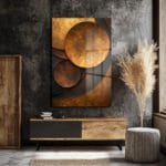 Altın ve Bronzun Dansı: Modern Geometrik Soyut Cam Tablo Duvar Dekoru Altın ve Bronzun Dansı: Modern Geometrik Soyut Cam Tablo Dekoratif Cam Tablo