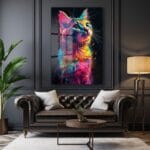 Neon Rüyası: Renkli Sıçramalarla Modern Kedi Cam Tablo Duvar Dekoru Neon Rüyası: Renkli Sıçramalarla Modern Kedi Cam Tablo Dekoratif Cam Tablo