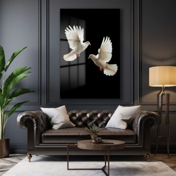 Kanat Kanata Özgürlük: Beyaz Güvercinler Temalı Modern Cam Tablo - Glazella
