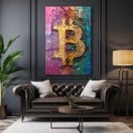 Dinamik Bitcoin: Canlı Renklerle Modern Kripto Sanat Cam Tablo Dekoratif Cam Tablo