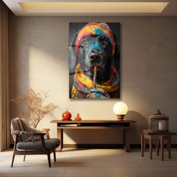 Alternative view of Sanatçı Ruhlu Dost: Renkli Köpek Cam Tablo