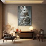 Gizemli Tavşan Heykeli: Modern Sanat Temperli Cam Tablo Duvar Dekoru Gizemli Tavşan Heykeli: Modern Sanat Temperli Cam Tablo Dekoratif Cam Tablo