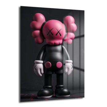 Pink Skull KAWS Stili Cam Tablo: Modern Sanatın Cesur Dokunuşu - Glazella