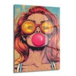 Pop Art Sakız Balonlu Kız: Canlı ve Asi Ruh Cam Tablo - Glazella Pop Art Sakız Balonlu Kız: Canlı ve Asi Ruh Cam Tablo - Glazella