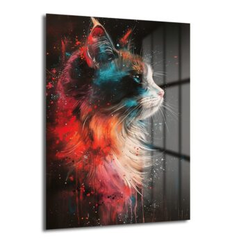 Vibrant Kedi: Modern Sanat Temperli Cam Tablo - Glazella